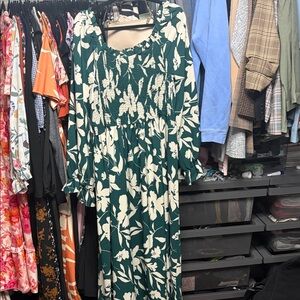 Plus Size Floral Green and White Dress